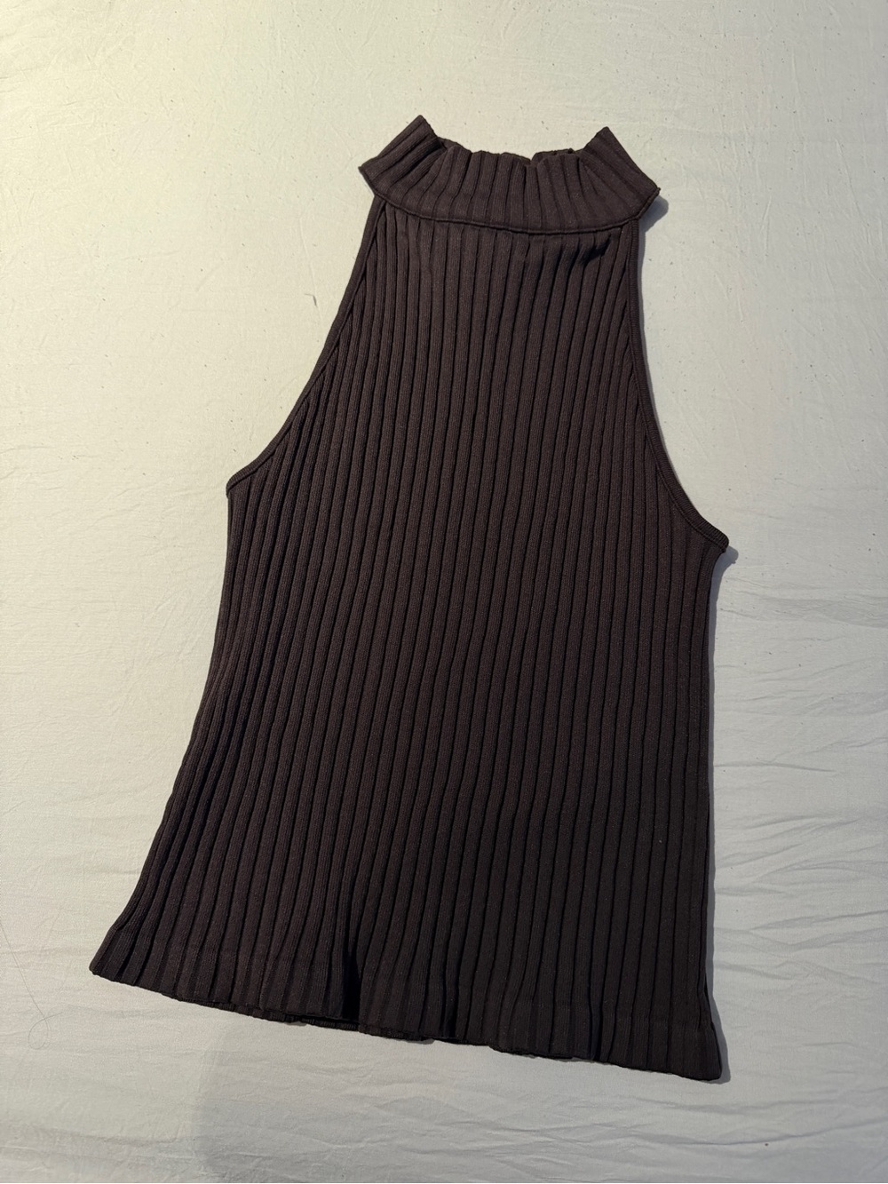Zara Ribbed Mock Neck Tank - Dark Brown